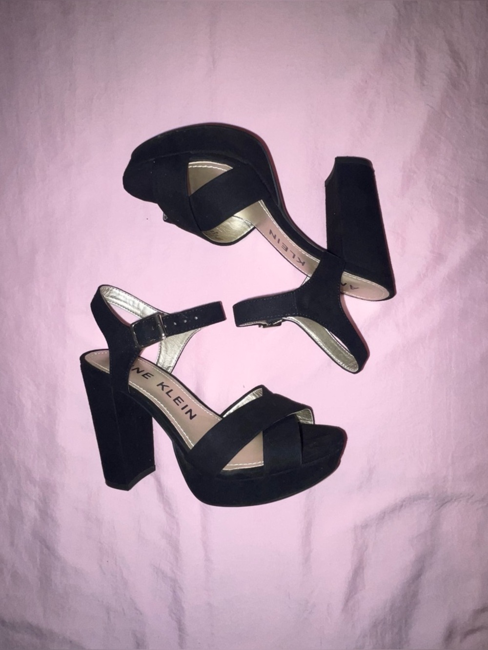 Y2K Black Suede Ankle Strap Platform Heels